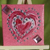 Minibild ROSA HERZ   Acrylmalerei Keilrahmen Staffelei Geschenk zu Muttertag Valentinstag für Verliebte Bild 1