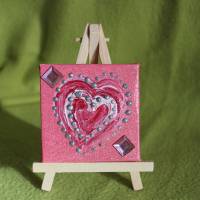Minibild ROSA HERZ   Acrylmalerei Keilrahmen Staffelei Geschenk zu Muttertag Valentinstag für Verliebte Bild 3