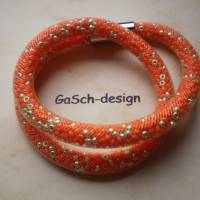Tolle Netzschlauchkette * Kinderkette, 39 cm * gefüllt mit Rocailles in orange mit silber Bild 1