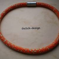 Tolle Netzschlauchkette * Kinderkette, 39 cm * gefüllt mit Rocailles in orange mit silber Bild 2