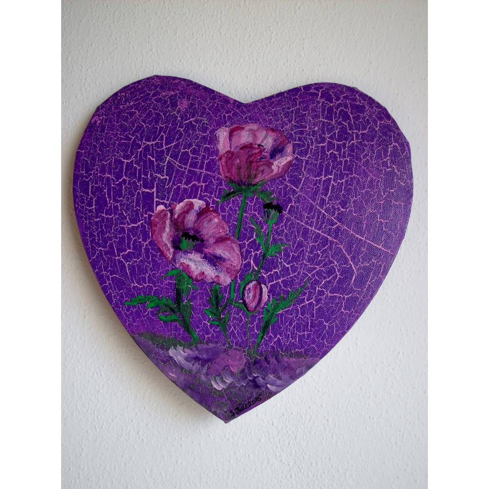 Acrylbild MOHNHERZ Gemälde Malerei herzförmiges Gemälde Geschenk zum Valentinstag abstrakte Kunst Acrylmalerei Herz Bild 1