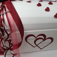 Briefbox Erinnerungsbox Brieftruhe Hochzeitsgeschenk Rose BORDEAUX zur Hochzeit - OPEN HEARTS und Silberherzen Bild 2