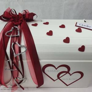 Briefbox Erinnerungsbox Brieftruhe Hochzeitsgeschenk Rose BORDEAUX zur Hochzeit - OPEN HEARTS und Silberherzen Bild 4