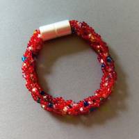 Armband, Häkelarmband rot mit Farbakzenten, Länge 19 cm, Armband aus Perlen gehäkelt, Glasperlen, Magnetverschluss Bild 1
