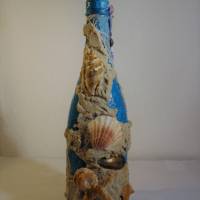 Dekoflasche STRANDZAUBER Upcycling-Gestaltung Flasche mit maritimen Elementen dekoriert zauberhaft als Geldgeschenk Bild 1