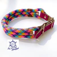Hundehalsband, verstellbar, lila, rosa, türkis, gelb, pinkes Leder und rosegoldfarbene Schnalle Bild 3