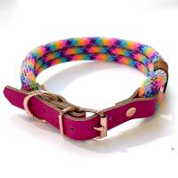 Hundehalsband, verstellbar, lila, rosa, türkis, gelb, pinkes Leder und rosegoldfarbene Schnalle Bild 4