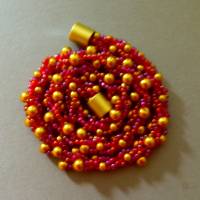 Halskette, Häkelkette rot trifft gold, Länge 49 cm, Perlenkette aus Glasperlenmix gehäkelt, Rocailles, Häkelschmuck Bild 1