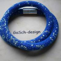 Tolle Netzschlauchkette * Kinderkette, 39 cm * gefüllt mit Rocailles in marineblau mit silber Bild 1