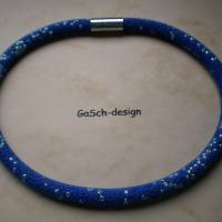Tolle Netzschlauchkette * Kinderkette, 39 cm * gefüllt mit Rocailles in marineblau mit silber Bild 2