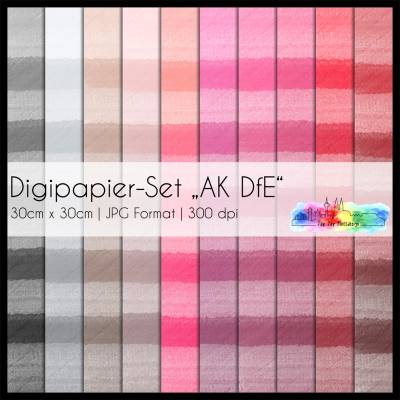 Digipapier Set "AK DfE 02" Aquarell Blockstreifen schwarz, grau, altrosa, pink, rot zum ausdrucken, plotten und 