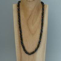 Halskette, Häkelkette schwarz anthrazit und gelb, 57 cm, Perlenkette, Glasperlen gehäkelt, Rocailles, Häkelschmuck Bild 2
