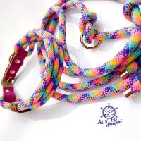 Leine Halsband Set verstellbar, lila, rosa, türkis, gelb, Beschläge rosegoldfarben, Wunschlänge Bild 6