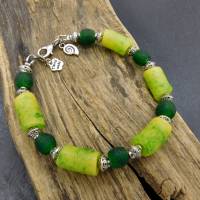 afrikanisches Armband - Krobo-Recyclingglas-Perlen - grün, gelb Bild 5