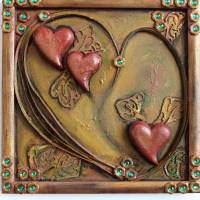 Acrylbild HERZSPIEL Collage Herz 3D-Gestaltung Herzbild  zu Valentinstag oder Muttertag Mixed Media Bild 1