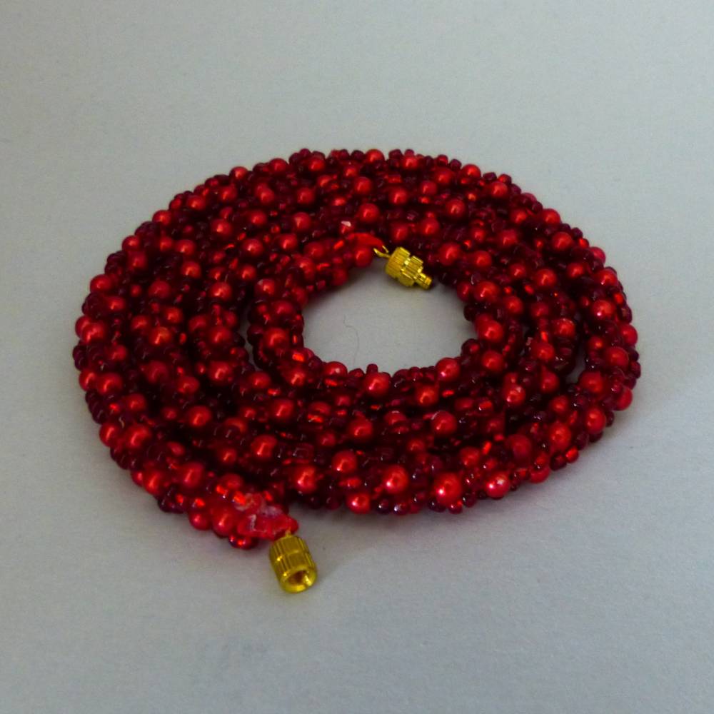 Häkelkette rot in rot, Länge 63 cm, Halskette aus Perlen gehäkelt, Perlenkette, Glasperlen, Schmuck Bild 1