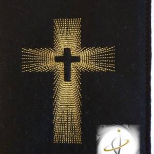 Gotteslobhülle Kreuz gold Metallic 2024 personalisierbar mit Namen + Datum Filzhülle Bild 2