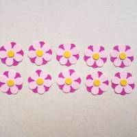 10 gestanzte Blümchen dreiteilig, rosa/pink/gelb zum Basteln und Dekorieren Bild 2