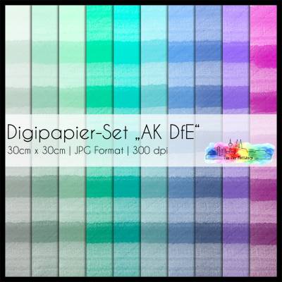 Digipapier Set "AK DfE 03" Aquarell Blockstreifen grün, türkis, blau, lila, pink zum drucken, plotten, basteln &