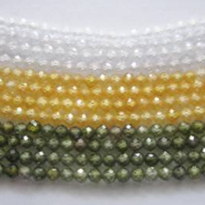 Zirkonia Perlen 3 mm 3 Farben zur Auswahl (weiß, gelb, oliv) ein Strang