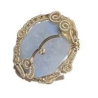 Großer Ring Chalcedon 50 x 43 mm babyblau handgemacht in wirework silberfarben crazy Handschmuck Bild 2