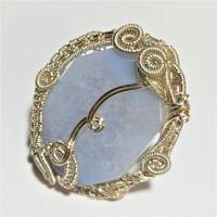 Großer Ring Chalcedon 50 x 43 mm babyblau handgemacht in wirework silberfarben crazy Handschmuck Bild 4