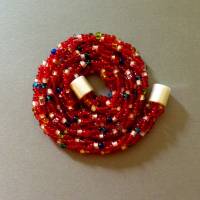 Halskette, Häkelkette rot mit Farbakzenten, 53 cm, Perlenkette aus Glasperlen gehäkelt, Rocailles, Häkelschmuck Bild 2