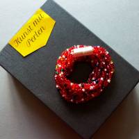 Halskette, Häkelkette rot mit Farbakzenten, 53 cm, Perlenkette aus Glasperlen gehäkelt, Rocailles, Häkelschmuck Bild 4