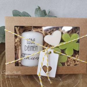 Handverziertes Kerzen-Set in Geschenkbox "Lebe Deinen Traum" - Geschenk - Kerzenset Bild 1