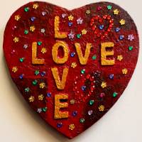Herzbild LOVE LOVE Valentinstag Geschenk  zu Muttertag Acrylbild Collage Bild auf Keilrahmen Herz Liebeserklärung Bild 1