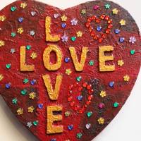 Herzbild LOVE LOVE Valentinstag Geschenk  zu Muttertag Acrylbild Collage Bild auf Keilrahmen Herz Liebeserklärung Bild 3