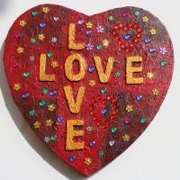 Herzbild LOVE LOVE Valentinstag Geschenk  zu Muttertag Acrylbild Collage Bild auf Keilrahmen Herz Liebeserklärung Bild 5