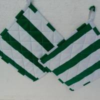 grün weiße Topflappen ,  gesteppte Topflappen Bild 1