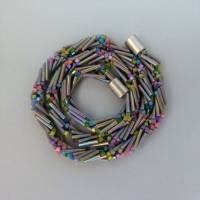 Häkelkette grau irisierend + bunt, Länge 55 cm, Halskette aus Perlen + Stiftperlen gehäkelt, Perlenkette, Glasperlen Bild 1