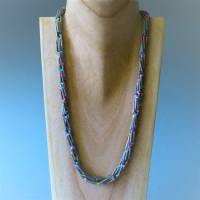 Häkelkette grau irisierend + bunt, Länge 55 cm, Halskette aus Perlen + Stiftperlen gehäkelt, Perlenkette, Glasperlen Bild 2