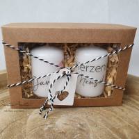 Handverziertes Kerzen-Set in Geschenkbox - Geschenk "Danke & Herzensmensch" Bild 1
