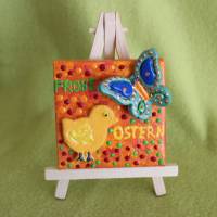 Minibild Collage  FROHE OSTERN  Küken und Schmetterling auf einem Minikeilrahmen Geschenk zu Ostern Osterdeko Bild 2
