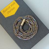 Häkelkette grau irisierend, Länge 54 cm, Halskette aus Perlen und Stiftperlen gehäkelt, Perlenkette, Glasperlen, Schmuck Bild 2