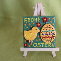 Minibild Collage  FROHE OSTERN  Küken und Osterei auf einem Minikeilrahmen Geschenk zu Ostern Osterdeko Bild 2