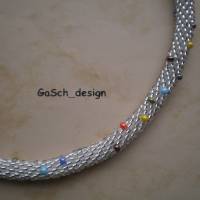 Häkelkette, gehäkelte Perlenkette * Fröhlicher Silberstreif, 55 cm Bild 3