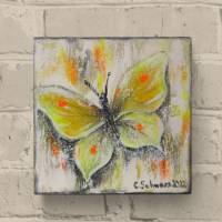 YELLOW BUTTERFLY - schickes Schmetterlingsbild auf Leinwand  20cmx20cm mit goldfarbigen Effekten - Künstlerin Christiane Bild 1