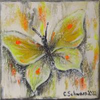 YELLOW BUTTERFLY - schickes Schmetterlingsbild auf Leinwand  20cmx20cm mit goldfarbigen Effekten - Künstlerin Christiane Bild 5