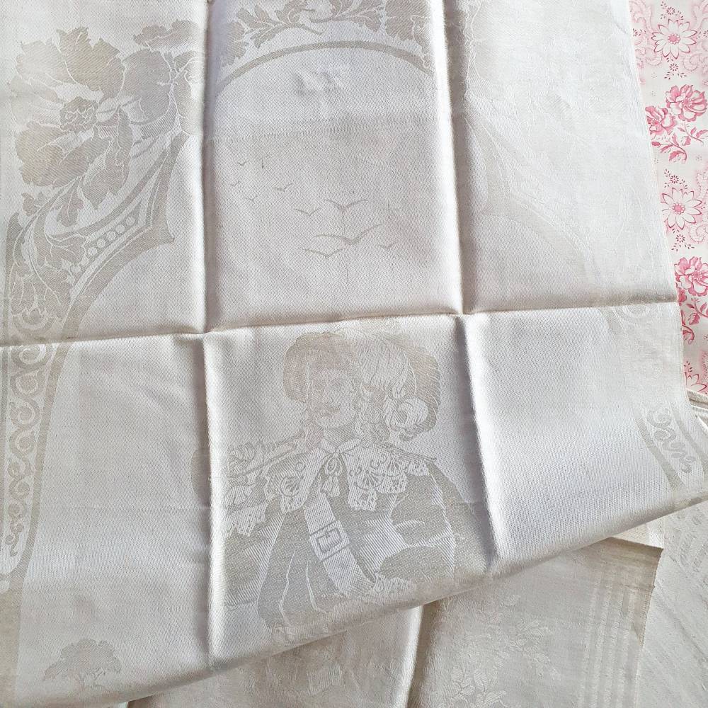 weißes Halbleinen oder Baumwoll Küchentuch Handtuch antik Geschirrtuch 