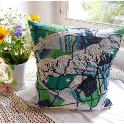 blau grünes  Deko Kissen , Patchworkkissen , Dekokissen , Kissen 40 x 40 cm