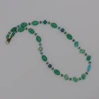 Glasperlenkette, grün transparent, 58 cm, Halskette aus verschiedenen Glasperlen, Glasschliffperlen, Perlenkette, Bild 1