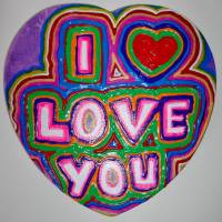 Acrylbild I LOVE YOU Herzbild zum Valentinstag Muttertag Collage Bild auf herzförmigem Keilrahmen Bild 1