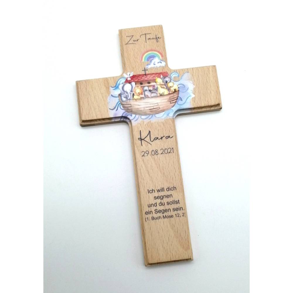 Taufkreuz / Kinderkreuz personalisiert "Arche Kreuz" Wandkreuz aus Holz Bild 1