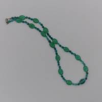 Glasperlenkette, grün blaugrün, 57 cm, Halskette aus Glasperlen Rhomben und Linsen, Perlenkette Bild 1