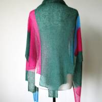 Zartes Dreieckstuch smaragdgrün rot blau, gesticktes Mohair-Tuch mit Streifen, sommerlicher Damen-Schal, Schulterwärmer Bild 5