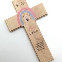 Taufkreuz / Kinderkreuz personalisiert "Regenbogen pfirsich" Wandkreuz aus Holz Bild 1
